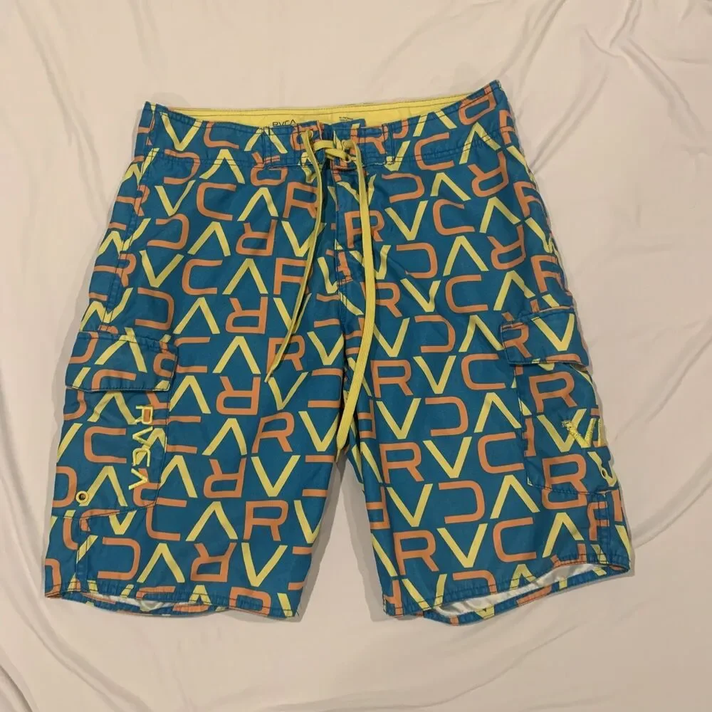 RVCA Board Surf Shorts Men's 31 Blue Yellow Orange All Over Graphic Print